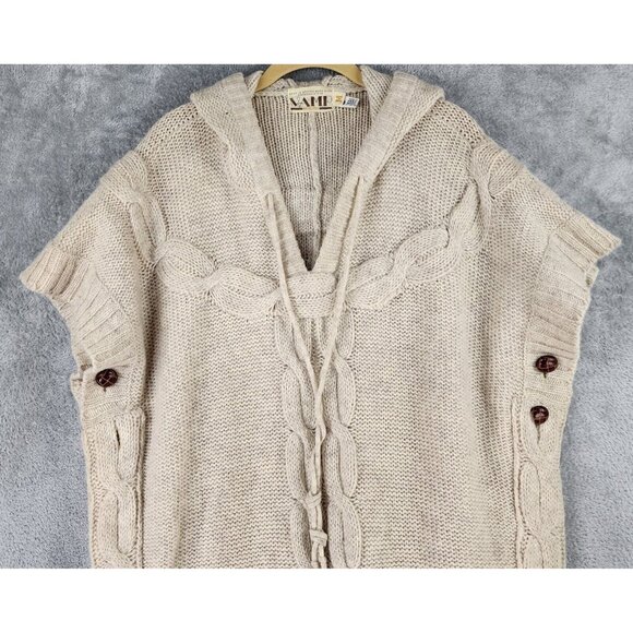 Vamp by Koret Sweater Womens Medium Brown Wool Knit Hooded Vintage Poncho - Picture 6 of 11